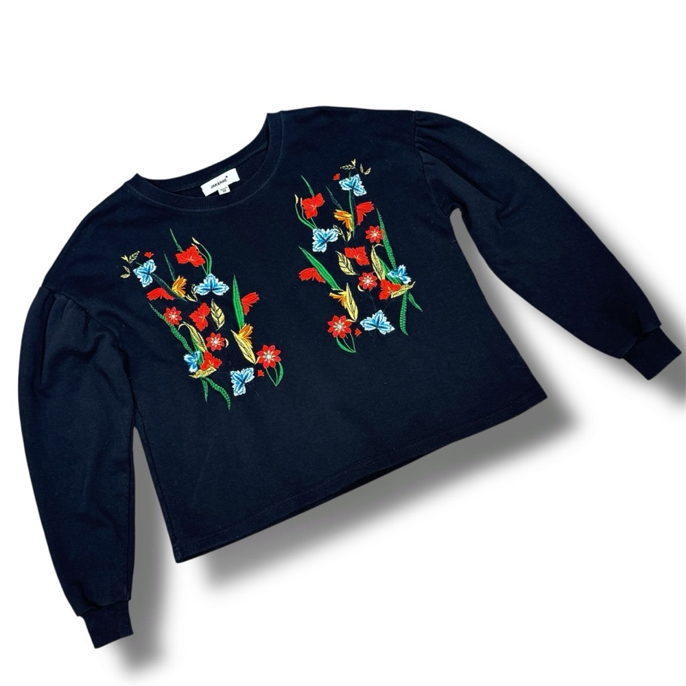 Jack & Rae Embroidered‎ Floral Cropped Sweatshirt Black XS - Picture 11 of 11